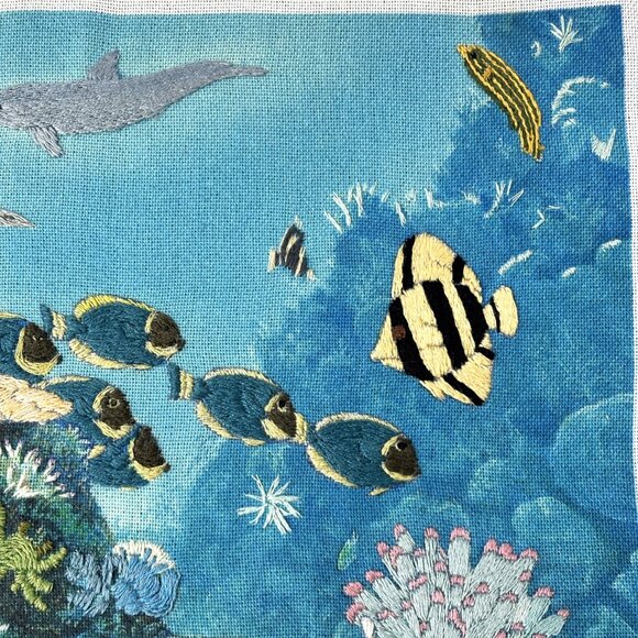 Vintage Sunset Crewel Embroidery Completed Beauty And The Reef #11074 - Picture 7 of 13